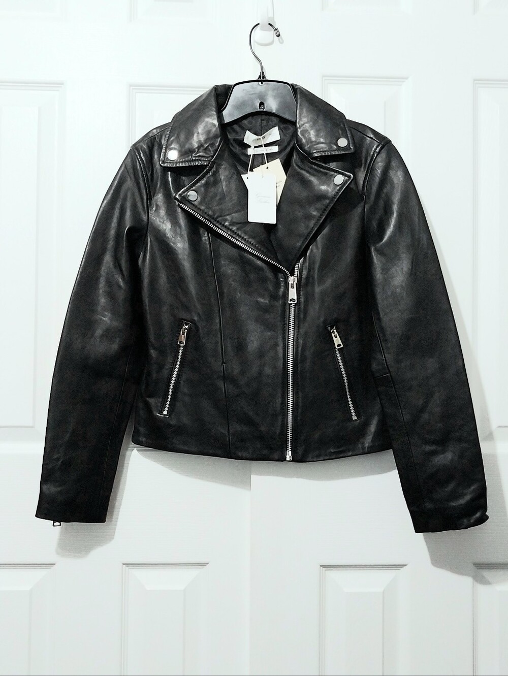 MNG Mango 100% Sheep Leather Biker Jacket, NWT, Size S